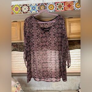 Sheer lace up floral blouse